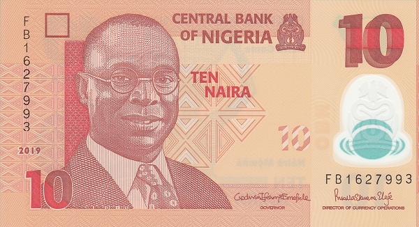 P39j Nigeria 10 Naira Year 2019